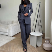 Jesen Zima Ženska ležerna odijela s hlačama Uredski ženski sako Trodijelni kompleti Modni sako s jednim kopčanjem Hlače visokog struka