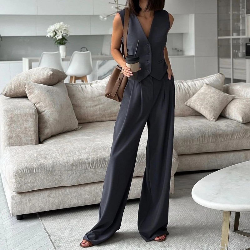 Jesen Zima Ženska ležerna odijela s hlačama Uredski ženski sako Trodijelni kompleti Modni sako s jednim kopčanjem Hlače visokog struka