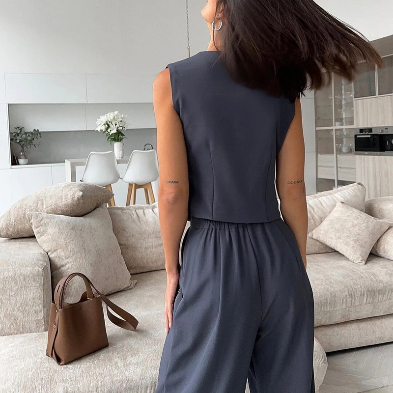 Jesen Zima Ženska ležerna odijela s hlačama Uredski ženski sako Trodijelni kompleti Modni sako s jednim kopčanjem Hlače visokog struka