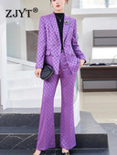 ZJYT Poslovno formalno uredsko žensko karirano sako odijelo Žensko jesensko odijelo 2023. Nova jakna veće veličine Kompleti hlača 2-dijelna odjeća Odijelo s hlačama