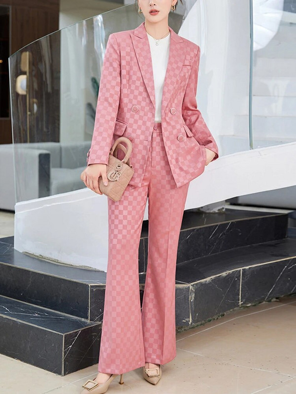 ZJYT Poslovno formalno uredsko žensko karirano sako odijelo Žensko jesensko odijelo 2023. Nova jakna veće veličine Kompleti hlača 2-dijelna odjeća Odijelo s hlačama