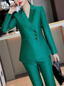 Yitimuceng prugasta odijela za žene 2023. Novi asimetrični sako s jednim kopčanjem Ženski uredski kompleti hlača širokih nogavica od 2 komada