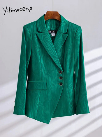 Yitimuceng ριγέ κοστούμια για γυναίκες 2023 Νέα ασύμμετρα μονό στήθος γυναικεία σακάκια γραφείου Γυναικεία φαρδιά παντελόνια 2 τεμαχίων