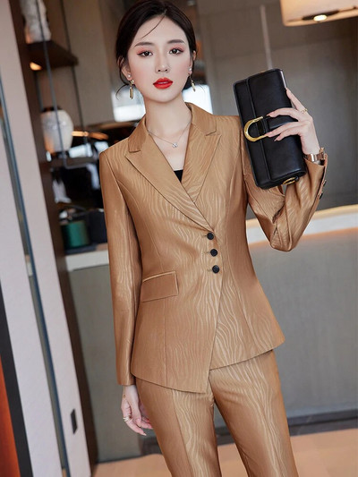 Yitimuceng prugasta odijela za žene 2023. Novi asimetrični sako s jednim kopčanjem Ženski uredski kompleti hlača širokih nogavica od 2 komada
