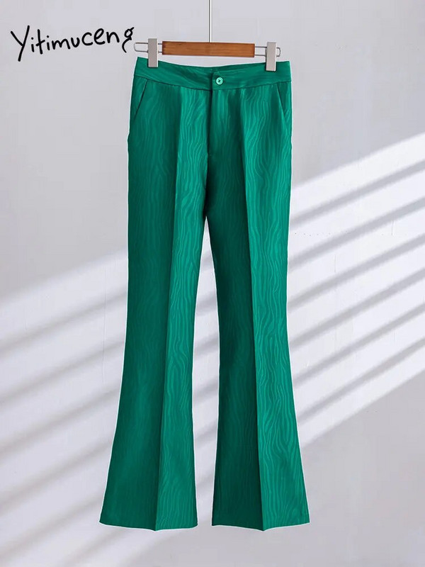 Yitimuceng prugasta odijela za žene 2023. Novi asimetrični sako s jednim kopčanjem Ženski uredski kompleti hlača širokih nogavica od 2 komada
