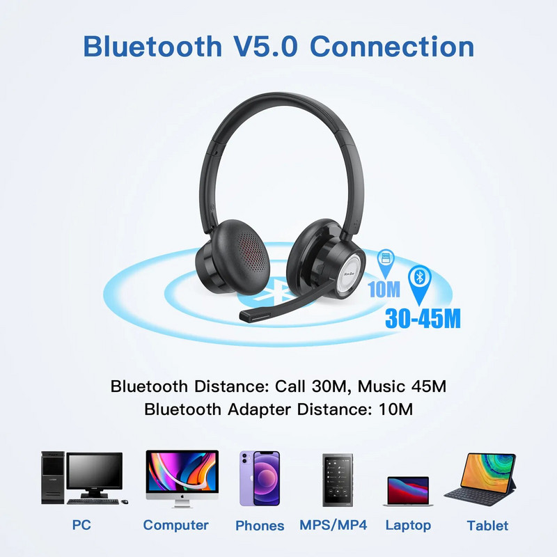 Nove Bee BH58 bežične slušalice V5.0 Bluetooth slušalice s 25 sati reprodukcije s mikrofonom, sklopive lagane slušalice za telefone i prijenosna računala