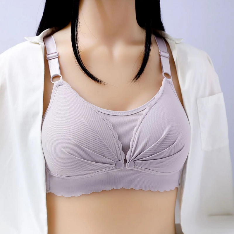 Barošanas krūšturis ar atvērtu sprādzi bez tērauda gredzena divslāņu bezšuvju pēcdzemdību krūštura apakšveļa ar noņemamu elpojošu krūšu daļu