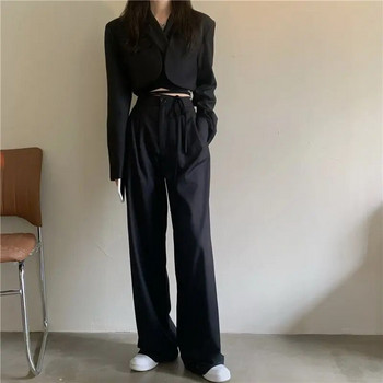 DAYIFUN γυναικεία νέα κοστούμια Chic crop σέξι σακάκι και ψηλόμεσο παντελόνι 2 τεμαχίων σετ παντελόνι με φαρδύ πόδι Μόδα γυναικεία