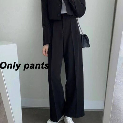 DAYIFUN Ženska nova odijela Chic Crop Seksi jakna i hlače visokog struka 2-dijelni kompleti Hlače širokih nogavica Modni ženski