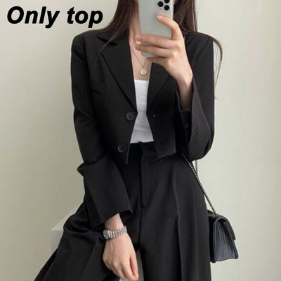 DAYIFUN Ženska nova odijela Chic Crop Seksi jakna i hlače visokog struka 2-dijelni kompleti Hlače širokih nogavica Modni ženski