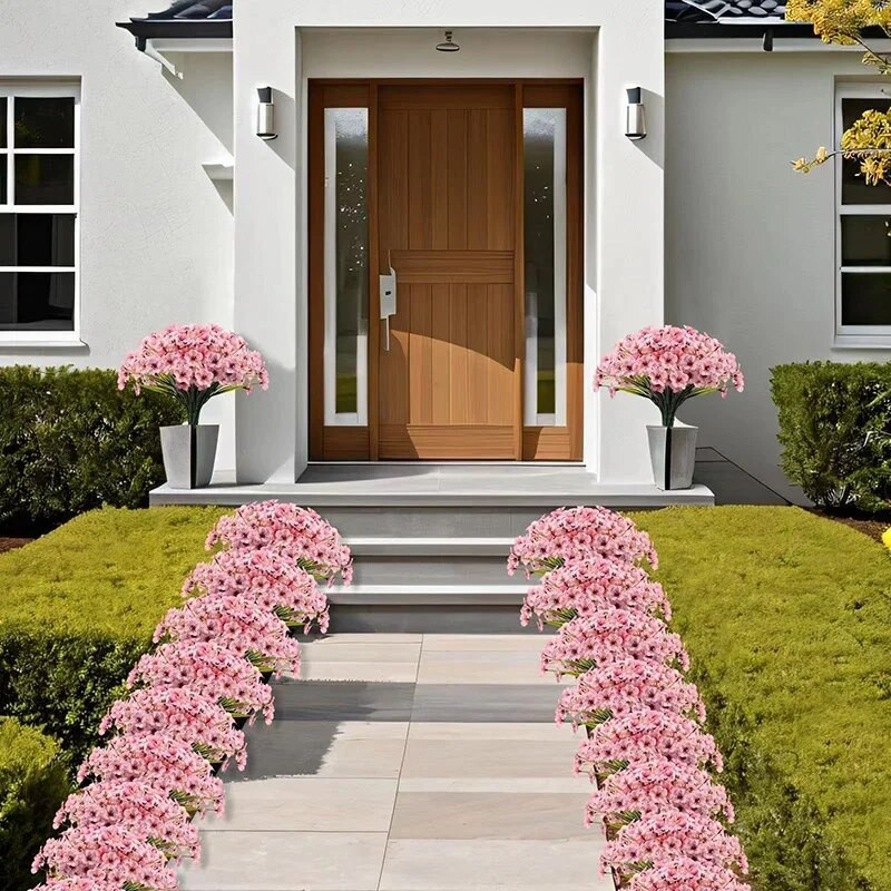Plastično cvijeće Lažni cvijet Biljke otporne na UV zračenje za unutarnji vanjski dekor Ružičasto cvijeće Besplatna dostava Umjetni ukrasi
