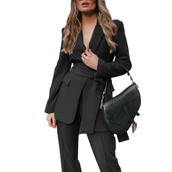 Γυναικείο κοστούμι γραφείου Fashion Blazer Κοστούμι παντελόνι Απλό μονόχρωμο μακρυμάνικο μπλουζάκι + παντελόνι σετ 2 τεμαχίων Blazer