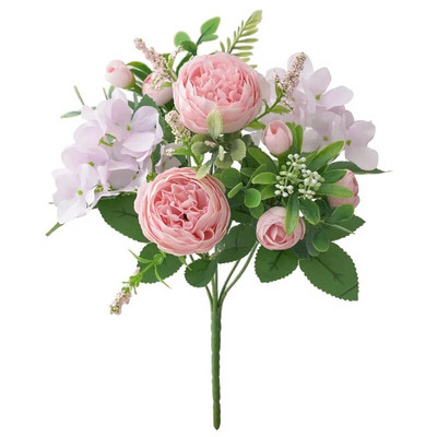 Zila zīda pušķi mākslīgā meža hortenzijas peonija pumpuru kāzu līgavas pušķis ar rokām mājas dārza darbvirsmas ziedu kompozīcijas dekors