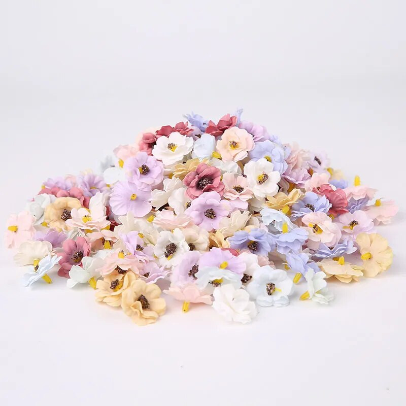 50PC Višebojno umjetno cvijeće za vjenčanje Dekoracija doma Božićni vijenac Scrapbooking Kutija za darove DIY Mini svilene glavice tratinčica