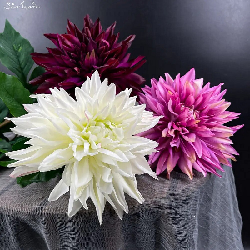 SunMade Luxury Large Real Touch Dahlia Umjetno cvijeće na dodir Umjetno cvijeće za dom Ukrasi za vjenčanje Dnevni boravak Flores Artificales