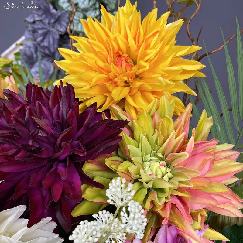 SunMade Luxury Large Real Touch Dahlia Umjetno cvijeće na dodir Umjetno cvijeće za dom Ukrasi za vjenčanje Dnevni boravak Flores Artificales