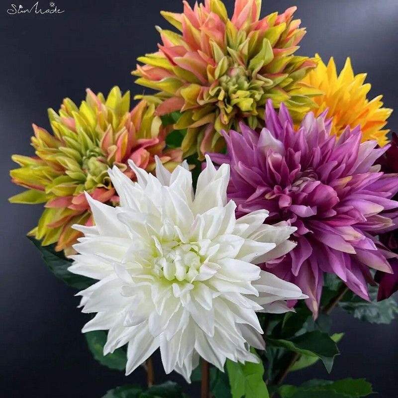 SunMade Luxury Large Real Touch Dahlia Umjetno cvijeće na dodir Umjetno cvijeće za dom Ukrasi za vjenčanje Dnevni boravak Flores Artificales
