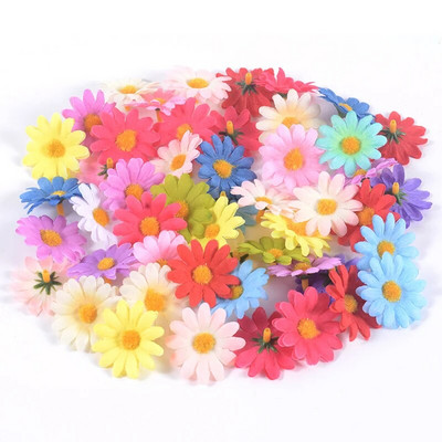 50/100 vnt Mini Dasiy dirbtinių gėlių galvos vestuvių dekoravimas namų dekoravimui, pasidaryk pats vainikas, dovanų dėžutė Scrapbooking Craft Fake Flowe