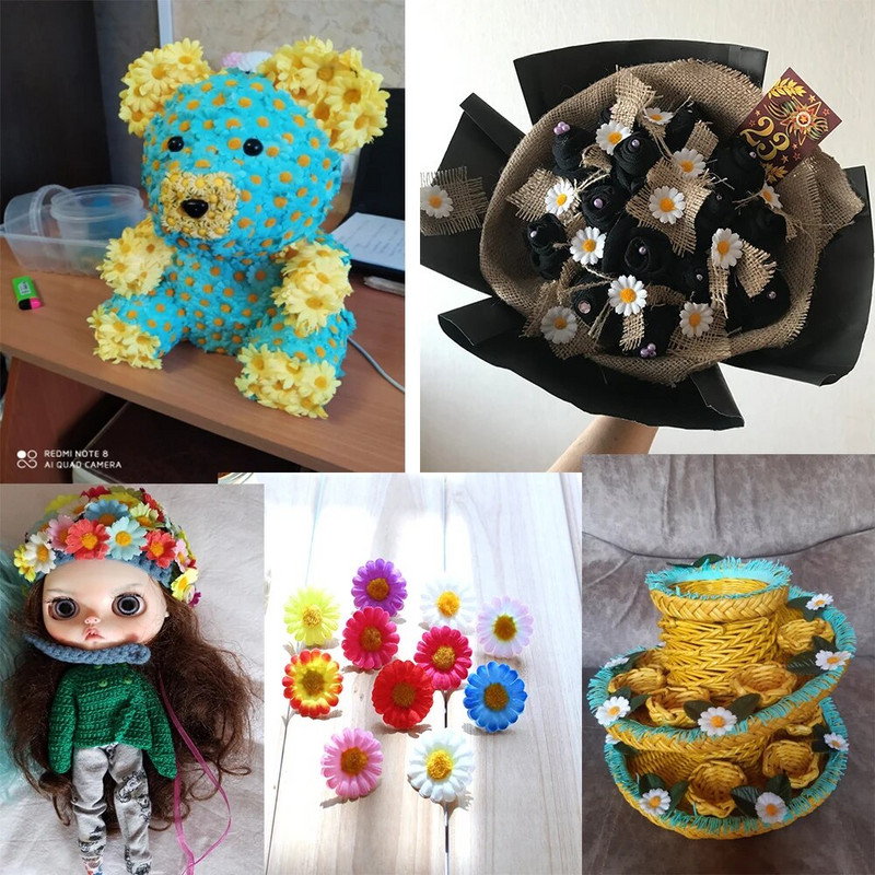 50/100 komada Mini Dasiy Umjetno cvijeće Glava Vjenčane dekoracije za uređenje doma DIY vijenac Poklon kutija Scrapbooking Craft Fake Flowe