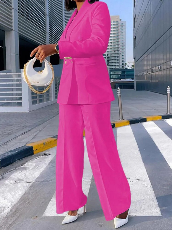 Σετ γραφείου δύο κομματιών Γυναικείο Φθινοπωρινό Χειμώνα ίσιο παντελόνι Τσέπες Διπλό στήθος Κορεάτικο παλτό Loose Casual Solid Blazer Mujer