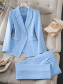 Modes zils, haki, melns rūtains sieviešu darba apģērbs, bikškostīms, 2 daļīgs komplekts sievietēm, ziemas svinīga jaka, žakete un bikses