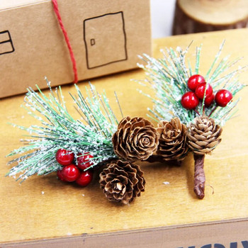 1 пакет Фалшиво коледно дърво Борови клони Коледни плодове за коледно дърво Направи си сам декорации за венец Noel Орнаменти за маса Детски подаръци