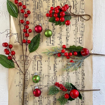 1 Συσκευασία ψεύτικα χριστουγεννιάτικα κλαδιά πεύκου Χριστουγεννιάτικα μούρα για χριστουγεννιάτικο δέντρο DIY Διακοσμήσεις στεφανιών Noel Στολίδια τραπεζιού Παιδικά δώρα