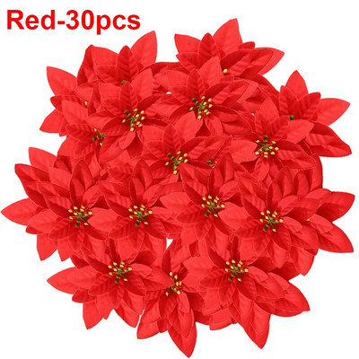 Didelės šilkinės dirbtinės kalėdinės gėlės Raudonos rožės galvutės Gėlė Kalėdų eglutės papuošalams Namų vestuvių vakarėlio dekoravimo priedai