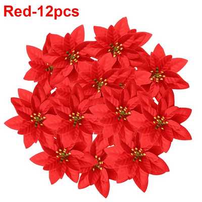Didelės šilkinės dirbtinės kalėdinės gėlės Raudonos rožės galvutės Gėlė Kalėdų eglutės papuošalams Namų vestuvių vakarėlio dekoravimo priedai