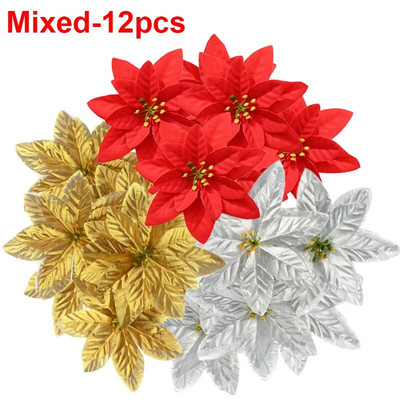 Didelės šilkinės dirbtinės kalėdinės gėlės Raudonos rožės galvutės Gėlė Kalėdų eglutės papuošalams Namų vestuvių vakarėlio dekoravimo priedai