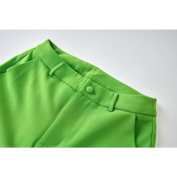 Office Lady Fresh Color Pink Collar Patchwork Green Blazer Suits 2PCS Regular Fit Παντελόνι με φαρδύ πόδι Γυναικεία ρούχα
