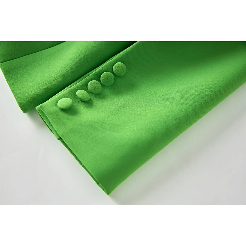 Kontorinaise värske värvi roosa krae lapiline roheline bleiserülikonnad 2 tk. Tavalise istumisega laia säärega püksid Naiste komplektid