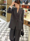 Sieviešu uzvalku komplekti 2023. gada jauns modes biroja sieviešu ikdienas lielizmēra bleizeri, bikškostīmi ar garām piedurknēm, divdaļīgs komplekts sievietēm