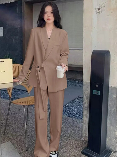 Sieviešu uzvalku komplekti 2023. gada jauns modes biroja sieviešu ikdienas lielizmēra bleizeri, bikškostīmi ar garām piedurknēm, divdaļīgs komplekts sievietēm