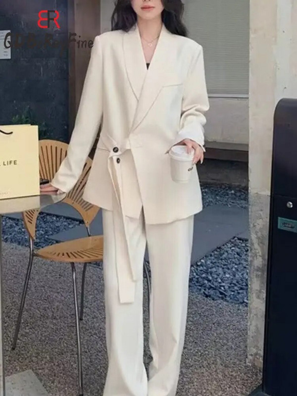 Sieviešu uzvalku komplekti 2023. gada jauns modes biroja sieviešu ikdienas lielizmēra bleizeri, bikškostīmi ar garām piedurknēm, divdaļīgs komplekts sievietēm