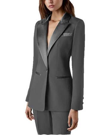 Lansboter Μαύρο γυναικείο κοστούμι 2 τεμαχίων για γάμο Σμόκιν πάρτι Εργασία γραφείου Slim Fit Business Lady Suit Blazer με παντελόνι