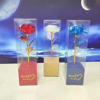 Творчески подарък за Свети Валентин 24K фолио с покритие от розово злато Rose Lasts Forever Love Wedding Decor Lover Lighting Roses Творчески подарък