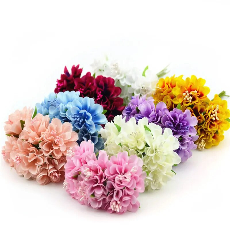 1 ķekars\6 gab Mini papīra rožu viltus ziedu pušķis kāzu dekorācijas mākslīgie ziedi DIY scrapbooking vītnes vainagu ziedi