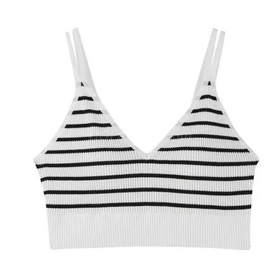 Ženski bešavni bežični grudnjak s mekom podstavom V-izrez s dvostrukim naramenicama, pleteni pleteni kamisol s rebrastim prslukom za vježbanje u teretani.