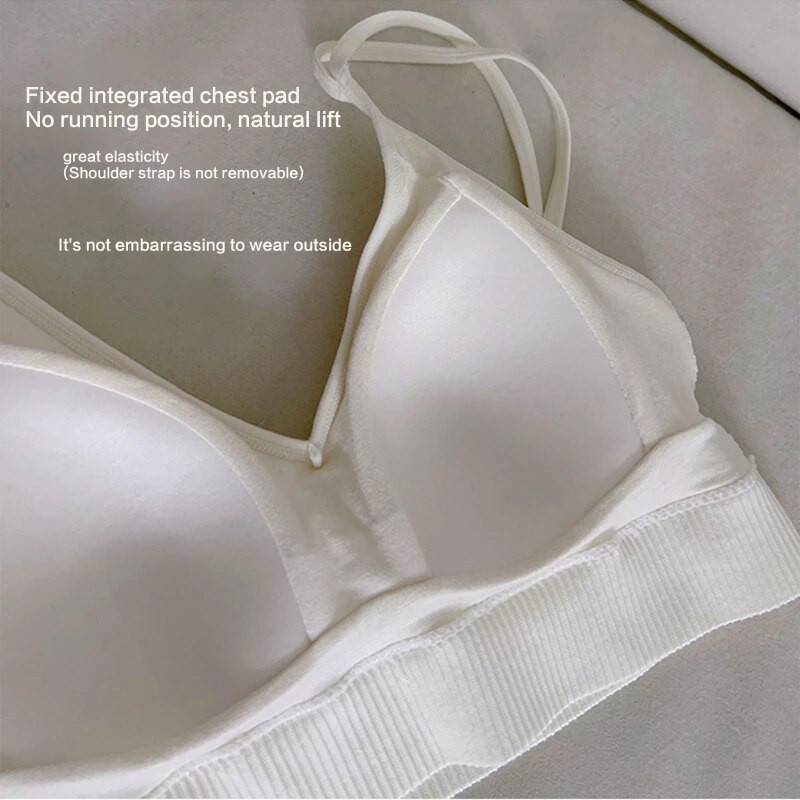 Ženski bešavni bežični grudnjak s mekom podstavom V-izrez s dvostrukim naramenicama, pleteni pleteni kamisol s rebrastim prslukom za vježbanje u teretani.