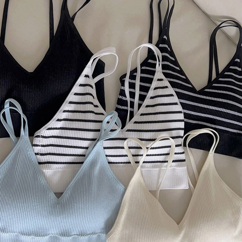 Ženski bešavni bežični grudnjak s mekom podstavom V-izrez s dvostrukim naramenicama, pleteni pleteni kamisol s rebrastim prslukom za vježbanje u teretani.