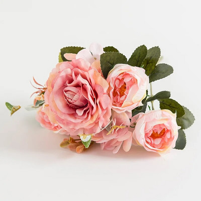 Retro zīda mākslīgie rožu ziedi DIY rudens kāzu mājas dekorēšana Ziemassvētku izkārtojums viltus peoniju hortenzijas līgavas pušķis