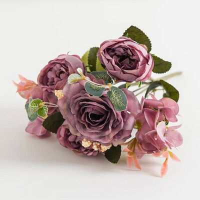 Retro zīda mākslīgie rožu ziedi DIY rudens kāzu mājas dekorēšana Ziemassvētku izkārtojums viltus peoniju hortenzijas līgavas pušķis