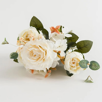 Retro zīda mākslīgie rožu ziedi DIY rudens kāzu mājas dekorēšana Ziemassvētku izkārtojums viltus peoniju hortenzijas līgavas pušķis