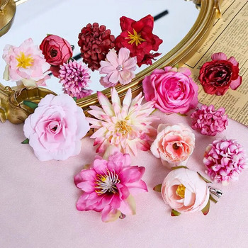 Многоцветни смесени изкуствени цветя Копринена роза Фалшиви цветя за домашен декор Сватбена украса Направи си сам Занаятчийски гирлянден букет Аксесоар
