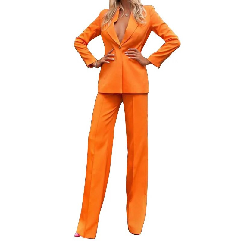 Sieviešu žakešu bikses Biroja dāmu biznesa sarkans melns dzeltens ar vienu pogu uzliesmots bikses bleizera bikses formāls divdaļīgs komplekts