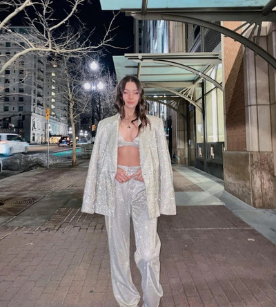 Modni jednobojni ženski kompleti od 3 komada Blazer Modni sako za proljeće 2022. Sako sa šljokicama dugih rukava Kaput Hlače visokog struka Ženski