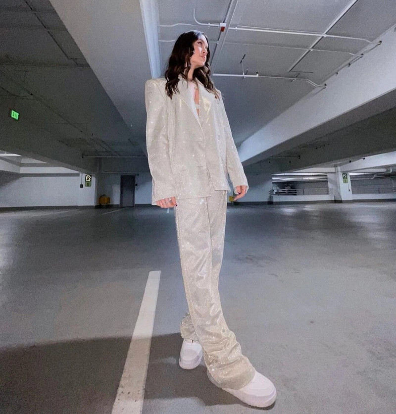 Modni jednobojni ženski kompleti od 3 komada Blazer Modni sako za proljeće 2022. Sako sa šljokicama dugih rukava Kaput Hlače visokog struka Ženski