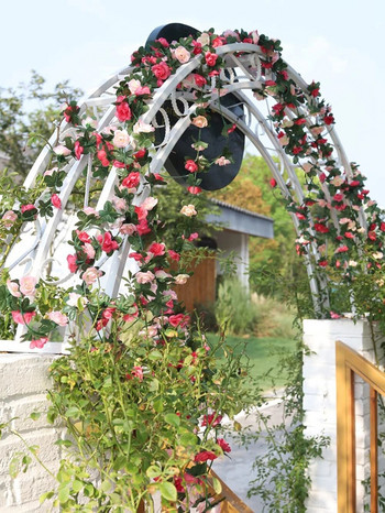 250CM Розови изкуствени цветя Гирлянда Сватбена украса Висяща розова лоза Градинска арка Занаят Направи си САМ Фалшива растителна лоза Декорация на домашна стая
