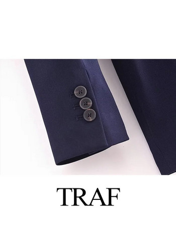 TRAF Γυναικεία 2 τμχ Causal Business Blazer Suits Navy Party Παντελόνια Κοστούμια Επίσημες Γυναικείες Σετ γραφείου Σετ Νυφικά Σμόκιν